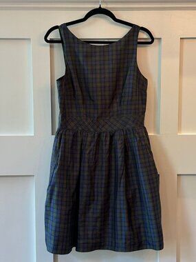 ✨ Tommy Hilfiger Plaid Fit & Flare Dress Sz 10 Preppy Academia Pockets 💚💙
